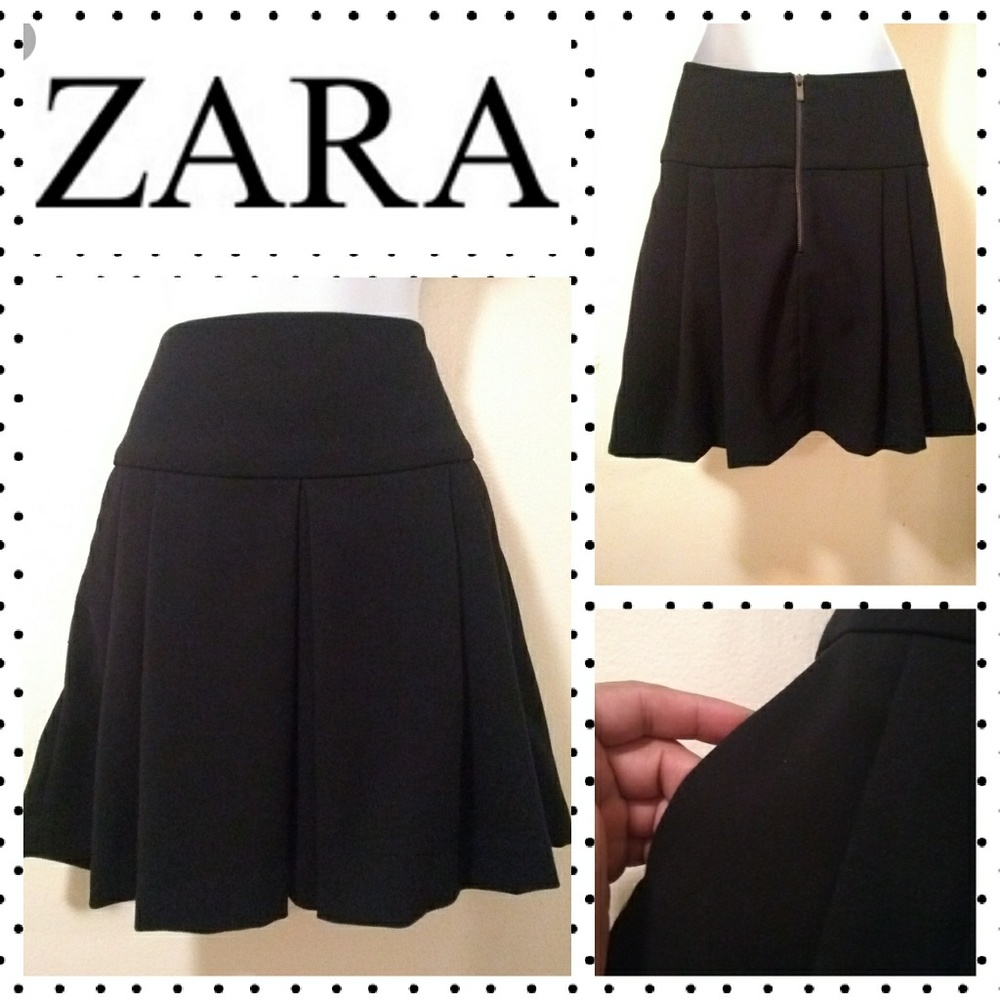 ZARA Black Box Pleated A-line Skirt w/Pockets Sz S